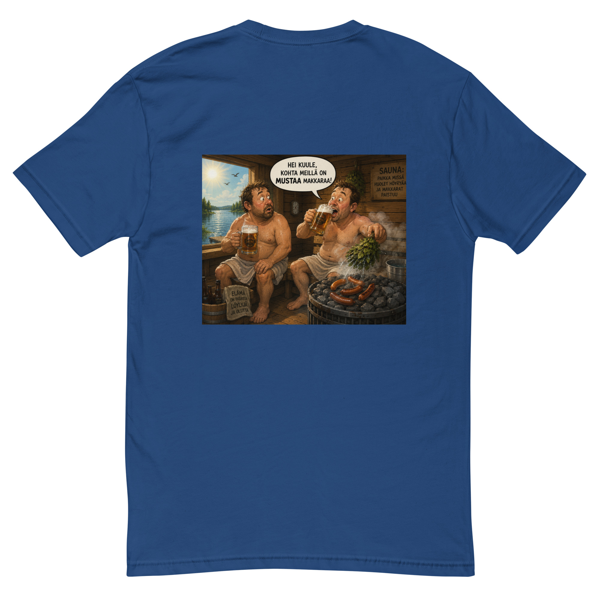 Makkarat tulilla (Finnish sauna humor sausage T-Shirt) Finnish content - Image 6