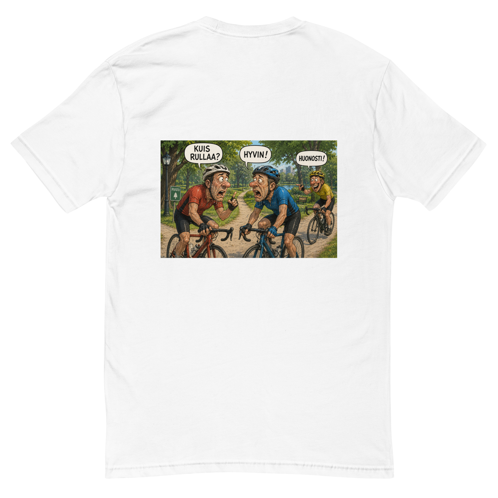 Kuis rullaa? (Finnish slang humor content T-shirt) - Image 3