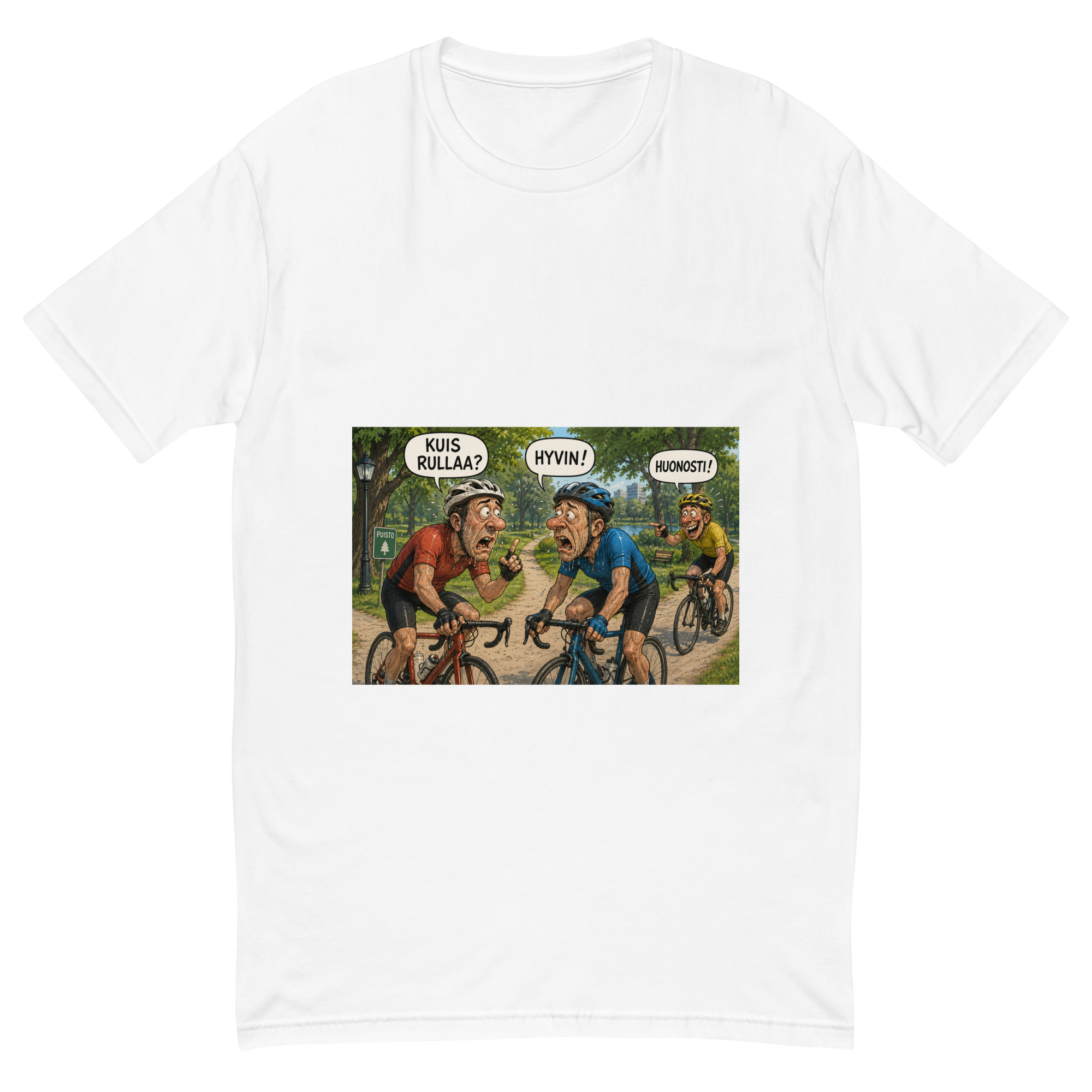Kuis rullaa? (Finnish slang humor content T-shirt) - Image 2